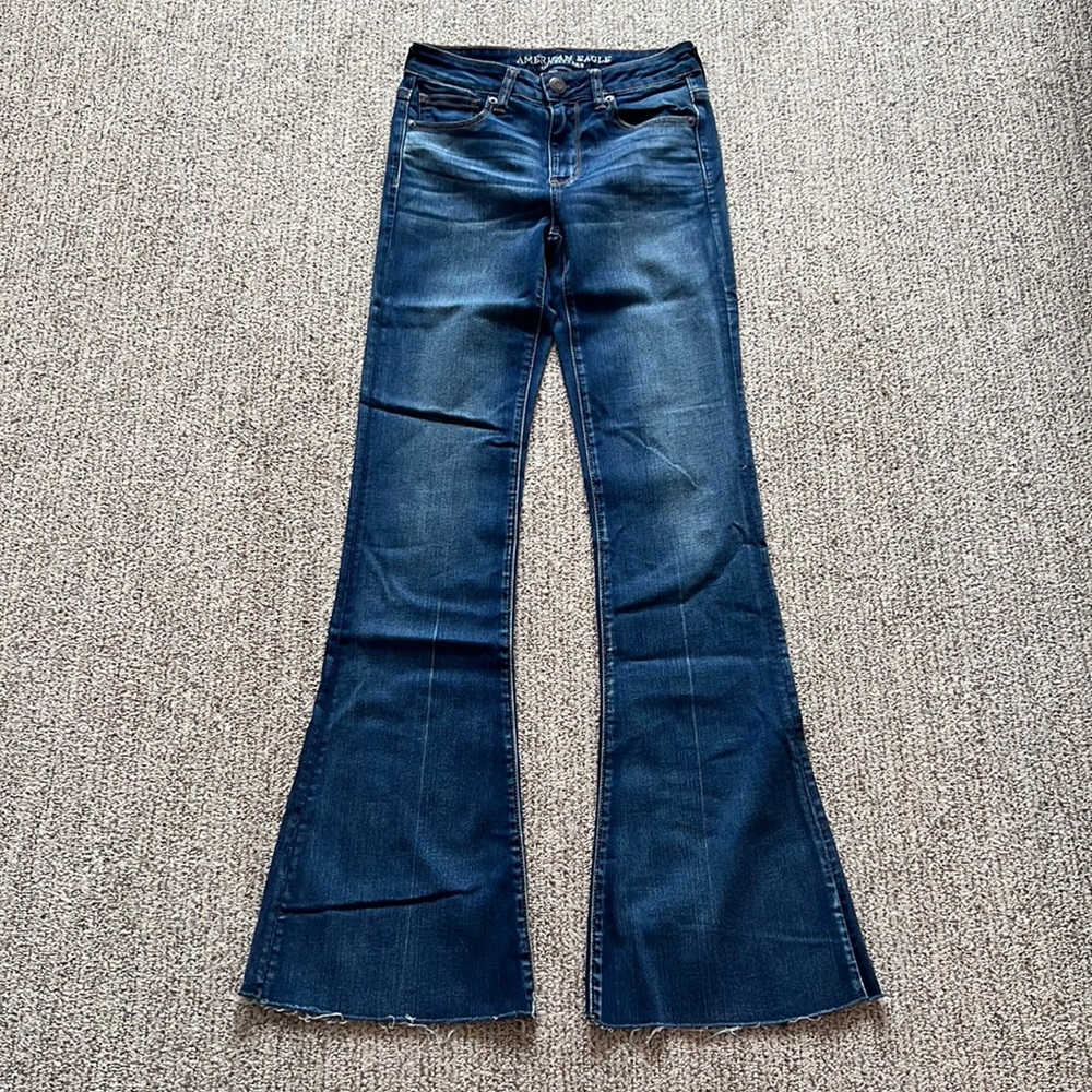 American Eagle high-rise slim flare jeans, size 2.